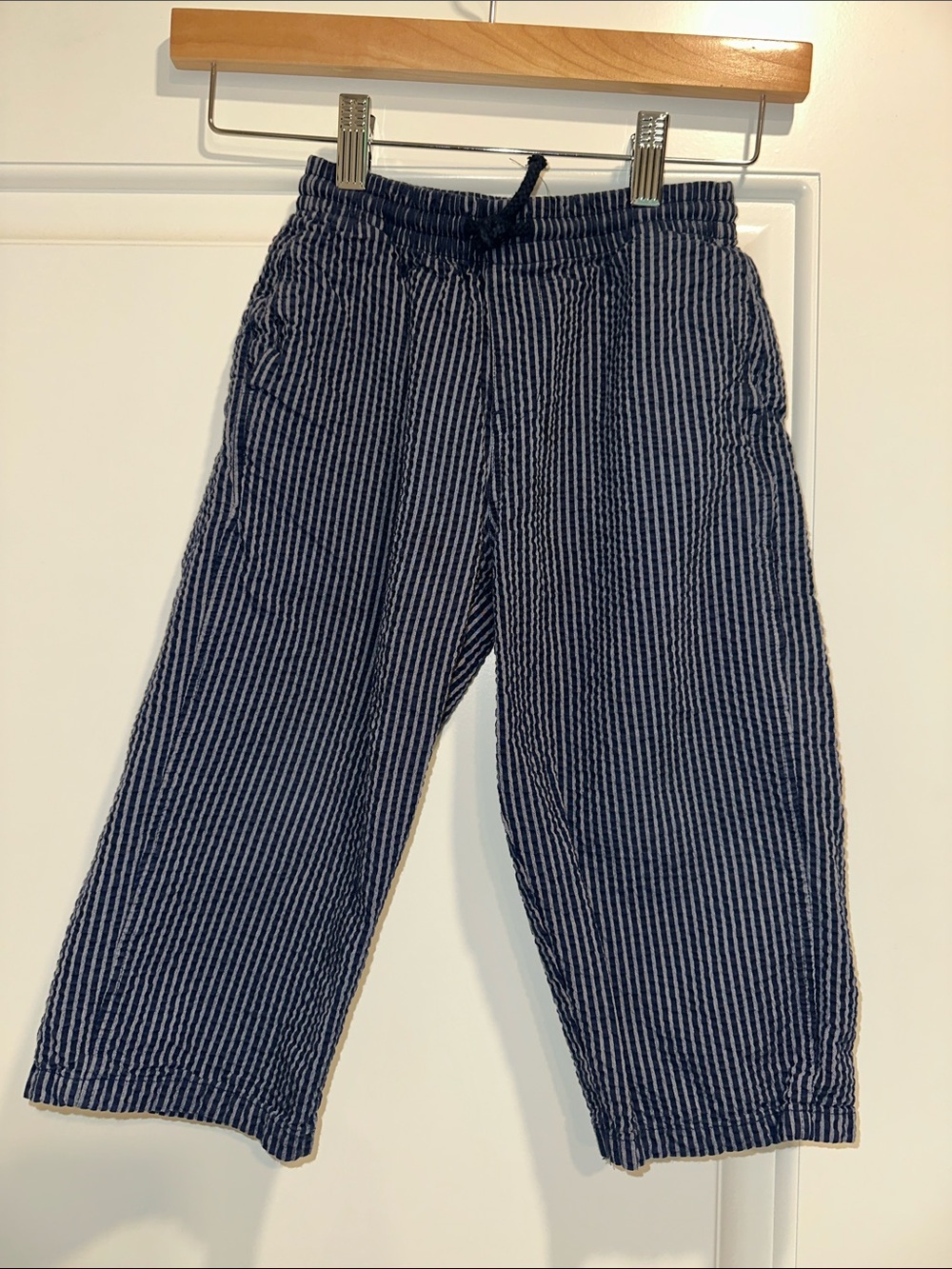 Zara Navy and White Striped Pull-On Pants